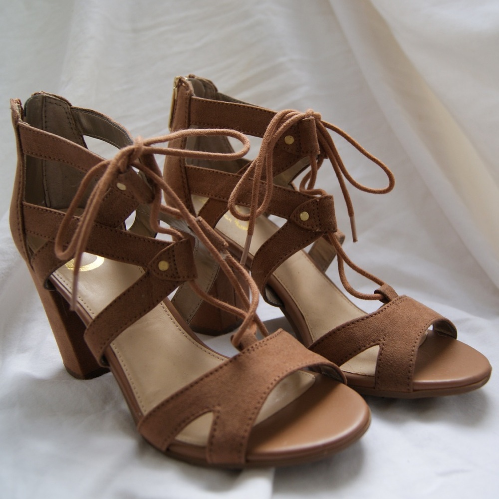 Sam Edelman Circus Women's Brown Suede Lace-Up Block Heel Sandals